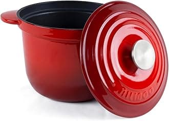 Enameled Cast Iron Petite Oven, claypot rice，porridge， spaghetti baked with cheese - Dutch Oven 2 Quarts (red)