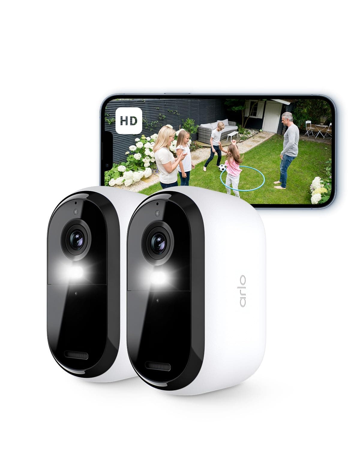 – Arlo Essential 2 HD Video Security Camera Outdoor Wireless, Battery Operated Home Camera With Colour Night Vision, Light, Siren, 2 Way Audio & WiFi, Arlo Secure Free Trial, 2 Cameras, White
