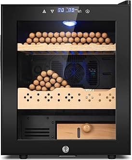 Electric Cooler Cabinet 50L with Temperature and Humidity Control, Spanish Cedar Wood Shelves and Safety Lock (370 Counts Capacity), Gift for Men