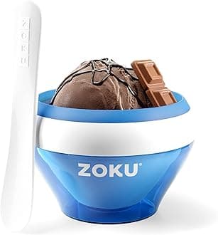 Zoku Ice Cream Maker for thinKitchen:, Compact Make and Serve Bowl with Stainless Steel Freezer Core Creates Soft Serve, Frozen Yogurt, Ice Cream and More in Minutes, BPA-Free, Blue