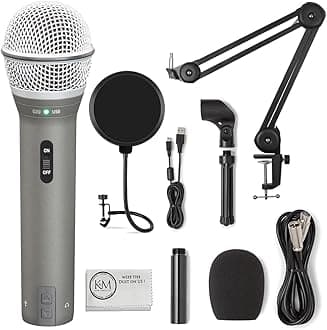 SAMSON Q2U Recording & Podcasting Pack | Grey Pop Filter + Microphone Arm + Microfiber Cleaning Cloth (4 Items)