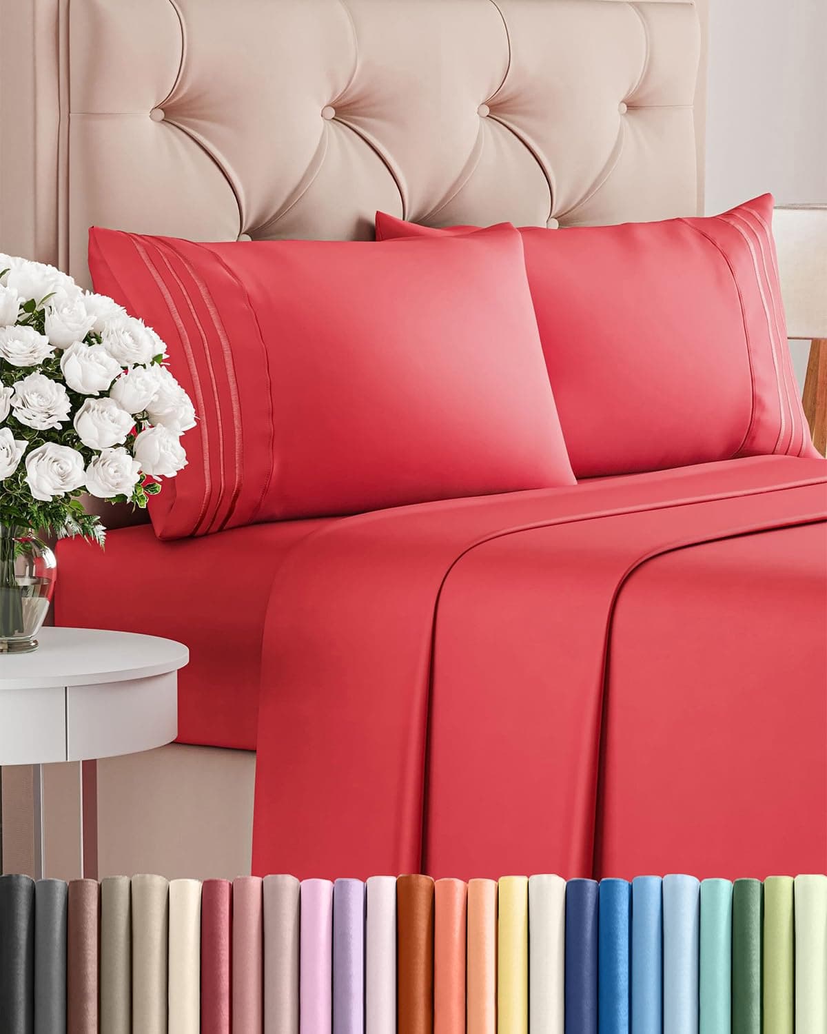 King Size 4 Piece Sheet Set - Comfy Breathable & Cooling Bed Sheets Set - Hotel Luxury Bedding for Women, Men, Kids, Teens, Boys and Girls - Deep Pockets, Ultra-Soft & Wrinkle Free - Oeko-Tex - Red