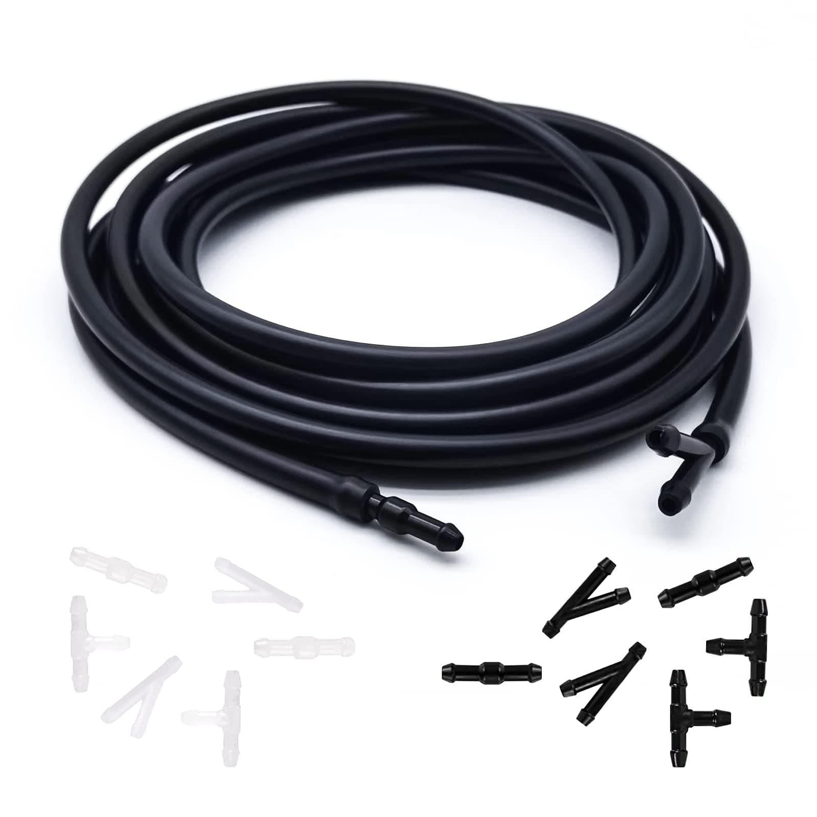 Miytsya Windshield Washer Hose Kit - 4 Meter Universal Washer Fluid Hose with 12 Pcs Hose Connectors, Suitable for Most Windshield Washer Nozzle Installation, Connect Car Water Pump and Nozzles Black
