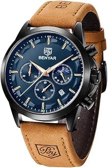 BY BENYARBENYAR Men's Chronograph Quartz Movement Fashion Business Sport Watch 30M Waterproof and Anti-Scratch Elegant Gift