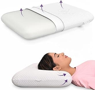 Memory Foam Pillow for Neck & Shoulder Pain with Removable Zipper Cover, Standard Size - 22x15x4 Inches, White, Pack of 1