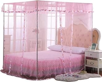 Canopy Bed Curtains Queen - 4 Corner Post Canopy for Bed, Bed Canopy for Adults, Bedroom Decor (Queen Size, Pink)