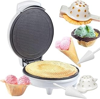 Waffle Cone & Bowl Maker for Homemade Ice Cream Cones- Includes Amazon Exclusive Bowl Press & Shaper Roller- Electric Nonstick Waffler Iron Machine for DIY Dessert Sundaes, Gift Treat for Kids Adults