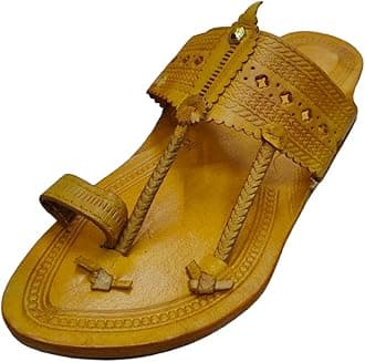 Golden Star Bit Original Leather Premium Kolhapuri Chappal For Men | Yellow