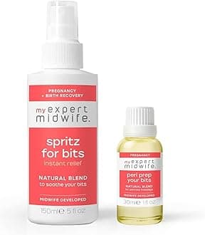 My Expert Midwife Just For Bits - Birth Prep & Recovery Duo with Spritz for Bits Postnatal Relief Perineal Spray and Peri Prep Your Bits Perineal Massage Oil (Pack of 2)