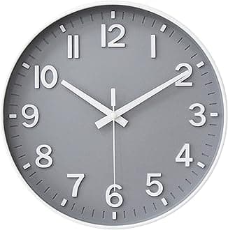 HZDHCLH Wall Clocks Battery Operated,Wall Clock Gray,12 inch Wall Clock Silent Non Ticking Modern 3D Numbers for Kitchen Bedroom Living Room Office Classroom Decor