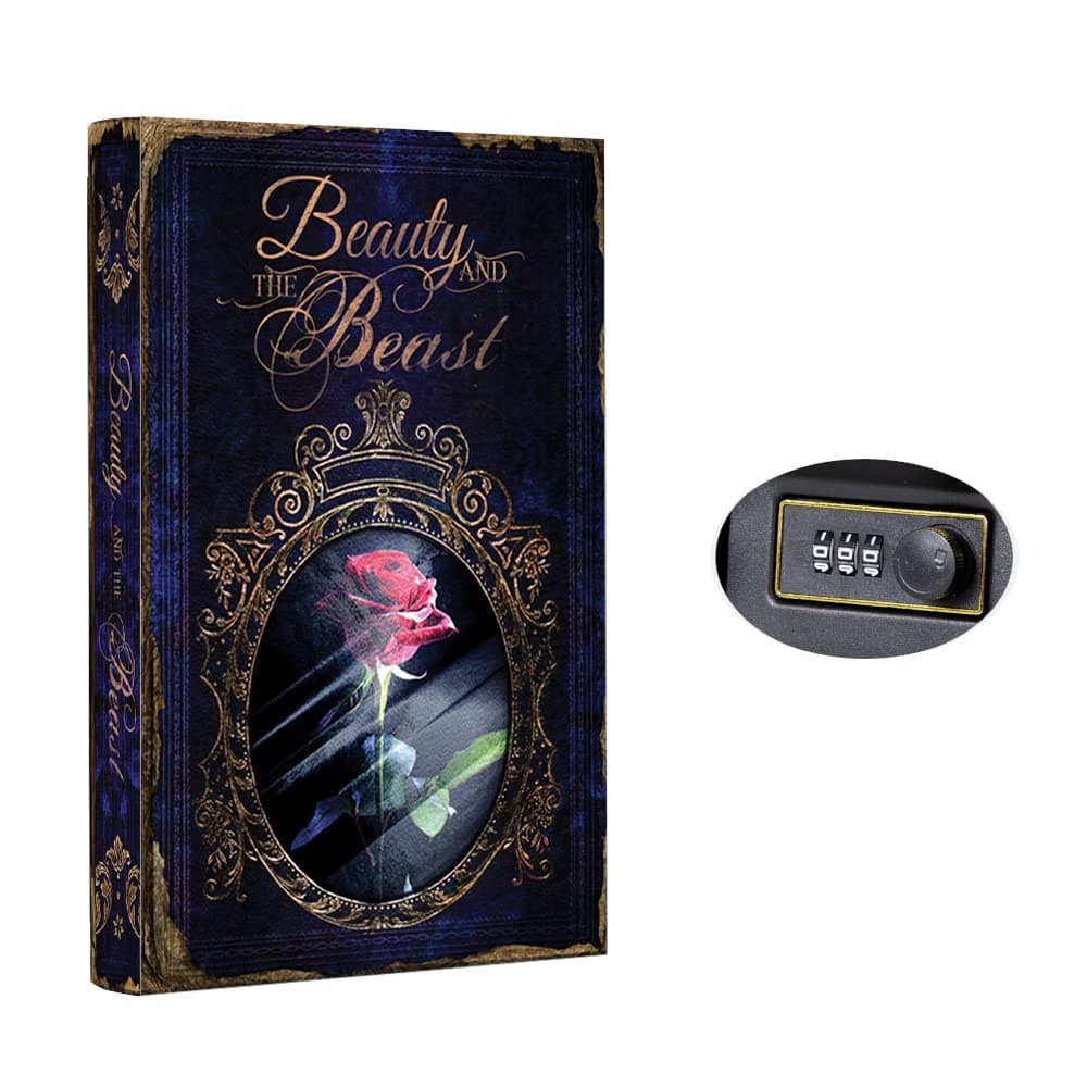 Fake Book Box - Small Safe Box with Combination Lock - Hidden Safe in Plain Sight - Diversion Safes - Secret Safes (Beauty Beast) (Large)