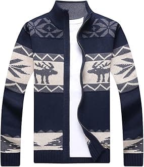 Kedera Men's Cardigan Sweaters Stand Collar Cable Thick Knitted Full Zip Sweater with Pattern
