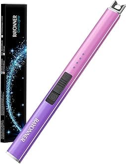 RAYONNER Electric Candle Lighter - Windproof & Flameless USB Rechargeable with Safety Switch (Pink/Violet Gradient)