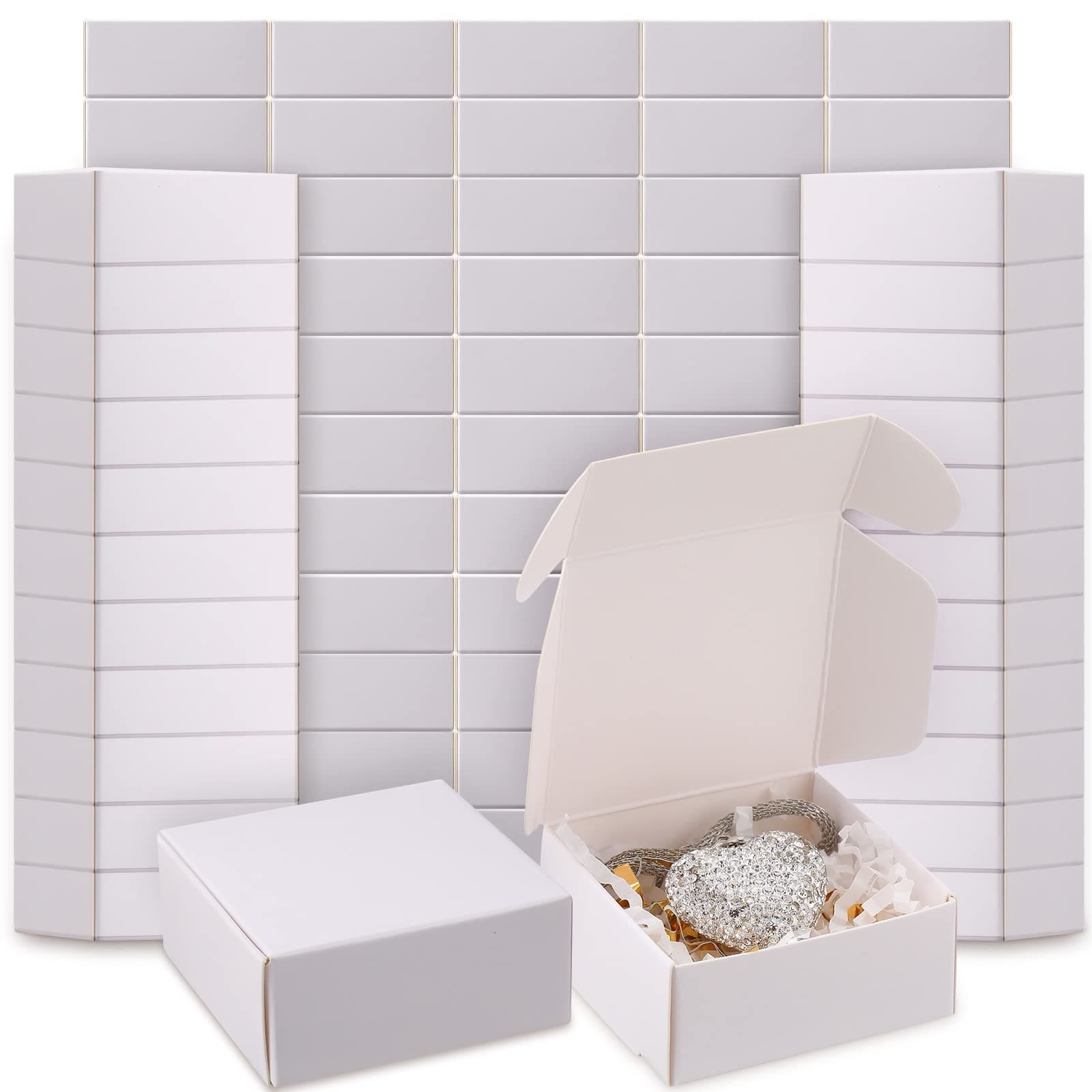 200 Pcs Small Kraft Paper Gift Boxes 2.16'' x 2.16'' x 0.98'' Bulk Gift Boxes with Lid Mini Bracelet Boxes for Jewelry Tiny Wrap Boxes Small Cardboard Boxes for Favor Ornaments Earring(White Color)