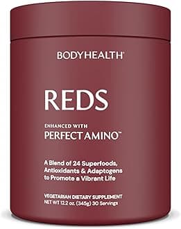 BodyHealth Reds Enhanced with PerfectAmino - Daily Superfood Smoothie Powder with Antioxidants, Adaptogens, Phytonutrients, Fruit, Prebiotics, Probiotics, Fiber, and Protein - 30 Servings
