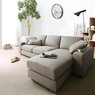 FURNY Junno 4 Seater RHS Fabric L Shape Sofa Set (Light Grey)