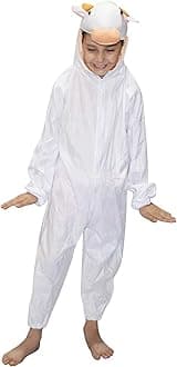 Kaku Fancy Dresses Polyester Blend Calf Farm Animal Costume For Kids - White, 5-6 Years | Animal Fancy Dress For Boys & Girls