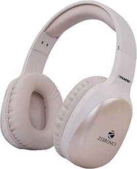 ZEBRONICS Thunder PRO Over Ear Wireless Headphone with Dual Pairing, Gaming Mode, ENC, Bluetooth, Call Function, Aux, Micro SD, Voice Assistant, Deep Bass, Up to 60h Backup (Beige)