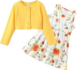 PATPAT Baby Girls Dress and Cardigan Sets 2 PCS Baby Girl Animal Print Dress and Long Sleeve Cardigan Set