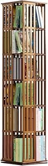 360 Rotating 6-Shelf Modern Bamboo Corner Bookshelf for Small Spaces, Bedroom, Living Room