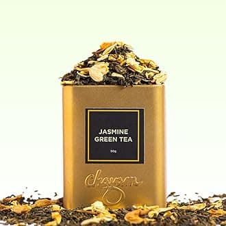 Chayam Jasmine Green Tea | 50g Loose Leaf with Real Jasmine Flowers & Natural Aroma | Antioxidant-Rich Detox Green Tea for Stress Relief & Relaxation | Premium Wellness Tin