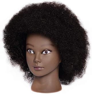 Hair By DK Cosmetology Mannequin Beauty School Afro Curly Textured 100% Human Head Included C-Clamp free of Purchase Dark Brown (10 Inch, #2)