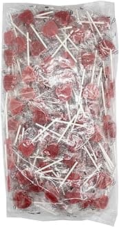 100 x Red Love Hearts Lollipops (5.2g Each) - Red Cherry Flavoured Sweet Candy Lollies, Ideal for Snack Cupboard, Weddings, Valentines, Party Bag fillers.