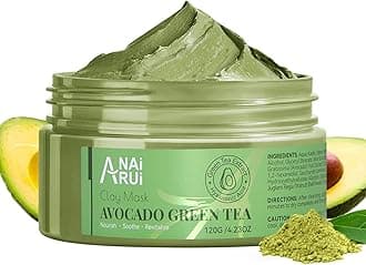Green Tea Face Mask with Avocado, Clay Facial Mask for Acne, Mud Mask for Face and Body, Face Cleansing Mask, Hydrating, Nourishing, Soothing, 120g/4.23 oz