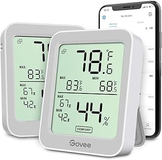 Govee - Indoor Thermometer Hygrometer, 2 Pack, Humidity Temperature Meter with Large LCD Display, Notification Alert with Max Minimum Records, 2 Years Data Storage for Room Greenhouse Grey