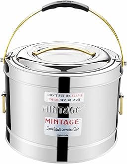 Mintage Sambar Pot Stainless Steel | Sambar Pot with Lid | Casserole for Cooking | Casserole with Side Handles | Canteen & Hotel Container | Biryani Box Puff Insulated Hot & Cold (15 Liters)