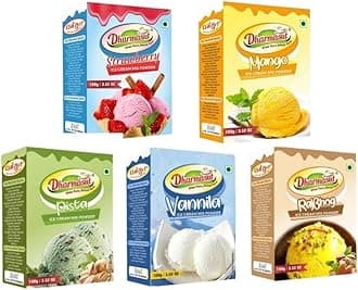 DHARMASUT Strawberry + Mango + Pista + Vanilla + Rajbhog Ice Cream Powder|Pack Of 5|500 Gm