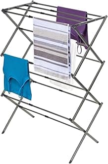 3 Tier Expandable Collapsing Foldable Laundry Rack for Air Drying Clothing, Space Saving Heavy Duty Lightweight Metal Drying Rack(Silver)