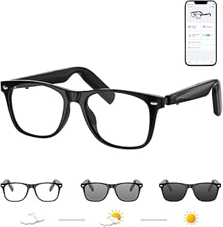 GetD AI Glasses for Men & Women, Smart Glasses Powered by ChatGPT, AI Real-time Translation with 145 Languages, 11H Music Play, Bluetooth Glasses with Photochromic Lens for Daily Use (Size Average)