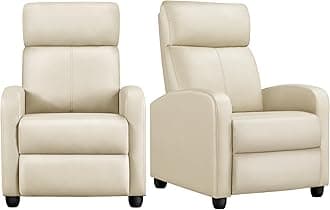 Yaheetech PU Leather Reclining Chair Single Sofa for Living Room Padded Seat with Pocket Spring for Small Space Living Room Bedroom Home Theater Beige