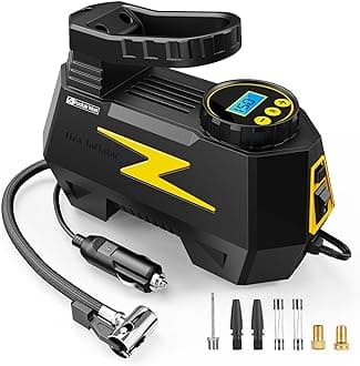 FADAKWALT Tire Inflator Portable Air Compressor, DC 12V Tire Air Pump with LED and 150PSI Digital Pressure Gauge, Portable Tire Inflator for Car Tires, Motorcycles, Bike, Ball (Yellow)