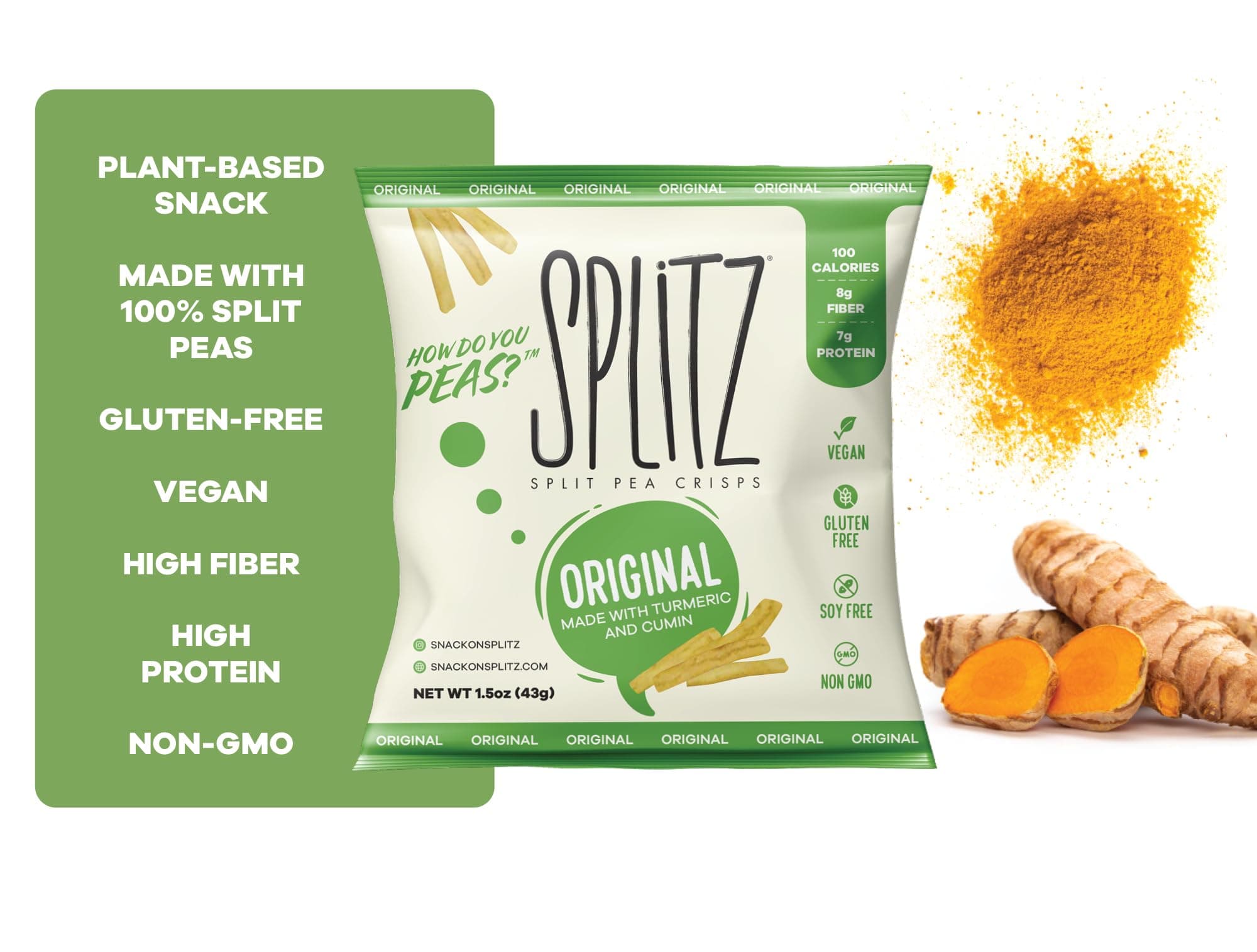 SPLITZ Split Pea Crisps (03 - Original (1.5oz) 16ct) Plant-Based, Organic, Non-GMO, Vegan, Gluten-Free, Superfoods, Healthy Snack for Kids and Adults, High Protein, High Fiber, 110 Calories