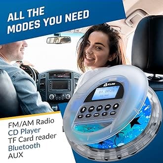 KLIM Nomad Transparent - NEW - Portable CD Player with Long-Lasting Battery - Includes Headphones - Radio FM - MP3 CD Player Portable - TF Card Radio FM Bluetooth - Ideal for Cars