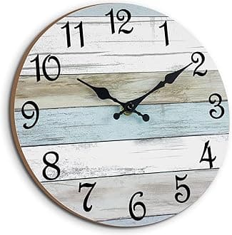 CHYLIN 12 Inch Wall Clock - Bathroom Clock, Rustic Wall Clocks Battery Operated, Silent Non Ticking Wooden Coastal Beach Clock for Kitchen, Living Room, Bedroom (White)