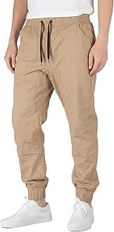 Khaki Chino Joggers for Men Twill Stretch Casual Pants with Pockets