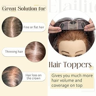 Elailite Real Human Hair Toppers For Thinning Hair Women Silk Base Clip in Crown HairPiece Toupee Extensions - #1B Natural Black - 18 inch