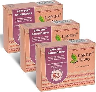 Earthy Sapo Handmade Baby Soft Bathing Soap (Coconut, Almond & Oat Milk, Kokum Butter) 100g, Pack of 3 | Natural, Gentle Bath Soap for Babies Sensitive Skin