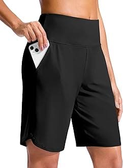 G Gradual Women's 9" Long Swim Board Shorts High Waisted Quick Dry Beach Swimming Shorts for Women with Pockets Liner