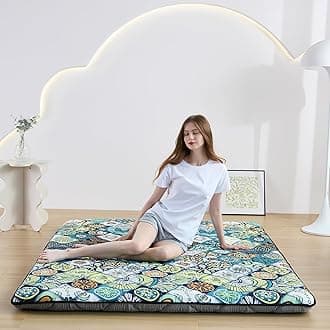 Japanese Floor Mattress Full, Anti-Slip Japanese Futon Foldable Tatami Mat for Guests, Boho Green Checkered