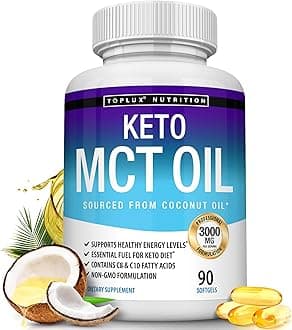 Toplux Keto MCT Oil Capsules - 3000mg Natural Pure Coconut Oil Extract Pills, Source of Energy, Easy to Digest for Men Women, 90 Softgels, Supplement
