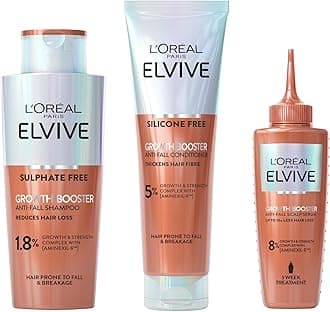 – Elvive Growth Booster Set, Anti Hair Loss Shampoo, Conditioner & Serum, Aminexil, Niacinamide & Ginger Extract, Reduces Hair Loss, 200ml, 150ml & 102ml