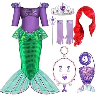 Spooktacular Creations Halloween Little Mermaid Costume for Girls, Sequin Mermaid Dress Set, Dark Purple Princess Dress for Toddler Dress-Up, Cosplay Party (Medium, 8-10 yrs)