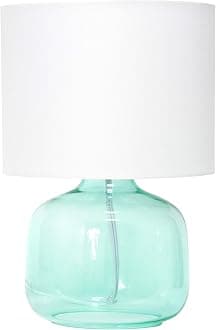 Simple Designs LT2064-AOW Aqua Glass Table Lamp with White Fabric Shade