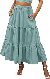ANRABESS Women’s Summer Boho Flowy Swing Tiered A-Line Maxi Skirt 2026 Fashion Trendy Elastic Waist Pleated Long Beach Dress
