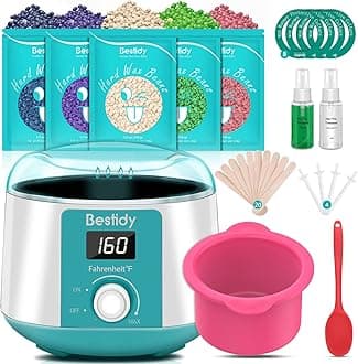 Bestidy Waxing Kit for Women and Men Home Wax Warmer with 5 Pack Hard Wax Beans Hot Wax Hair Removal for Brazilian Body Underarm Bikini Chest Legs Face Eyebrow (White)