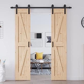 EaseLife 36in x 84in (Double 18in×84in Door) Barn Door with 6.6FT Sliding Door Hardware & Handle Included,DIY Assemblely,Easy Install,Apply to Interior Rooms & Storage Closet,K-Frame